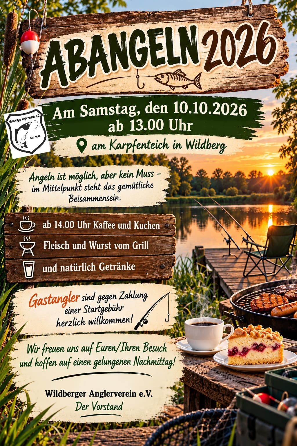 Flyer „Abangeln 2026" des Wildberger Anglervereins am Karpfenteich Wildberg, Samstag, 10.10.2026, ab 13:00 Uhr