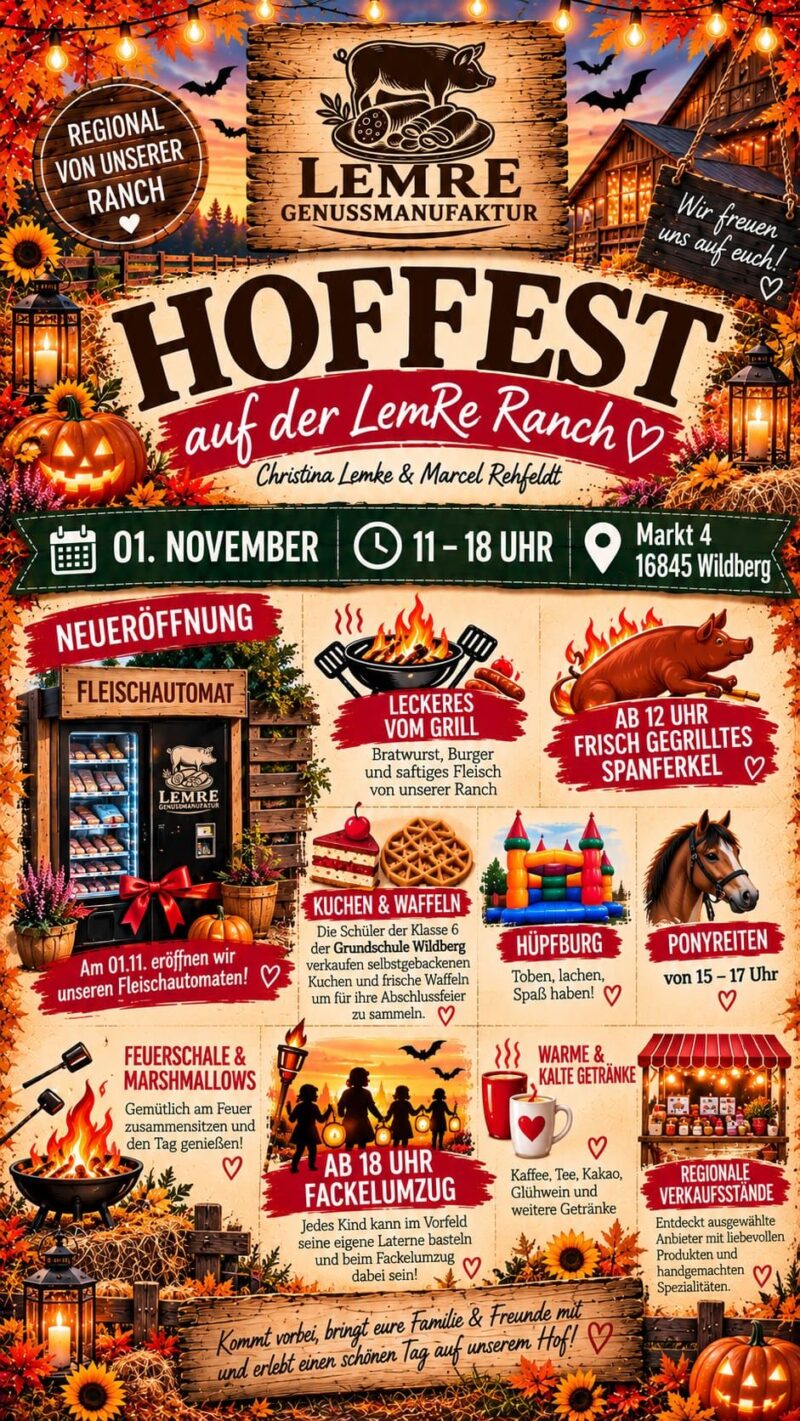 Flyer zum Hoffest auf der LemRe Ranch in Wildberg am 1. November 2026